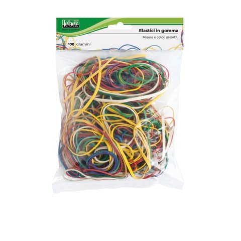 Elastici in gomma Lebez - misure e colori assortiti - busta da 100 g - 5093